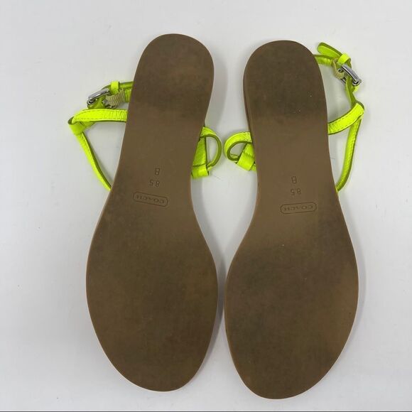 Coach Shirley Sandals Yellow T-Strap Leather Flip Flops Women's 8.5B Green - Picture 9 of 9